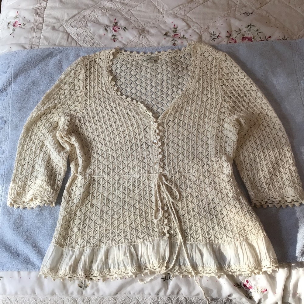 Crocheted cream color top J Jill